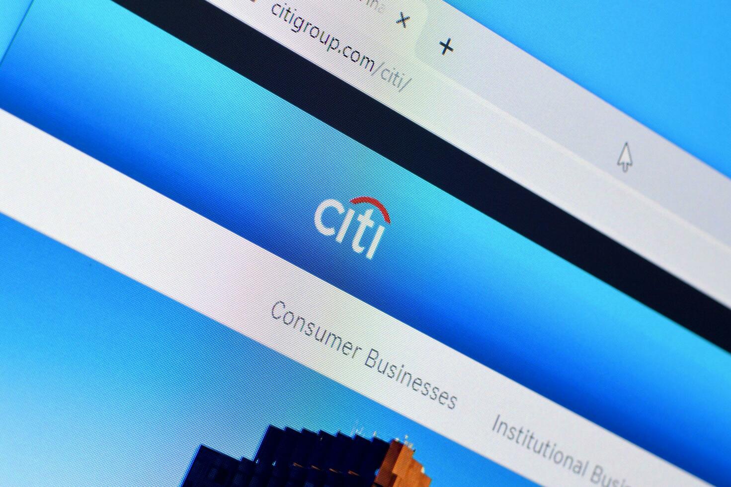 Homepage of citi group website on the display of PC, url - citigroup.com. photo