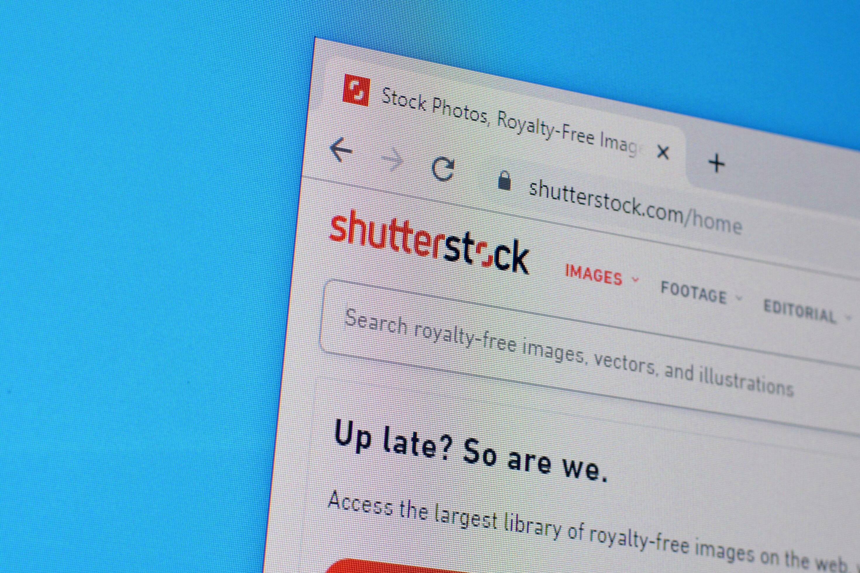 Homepage of shutterstock website on the display of PC, url ...