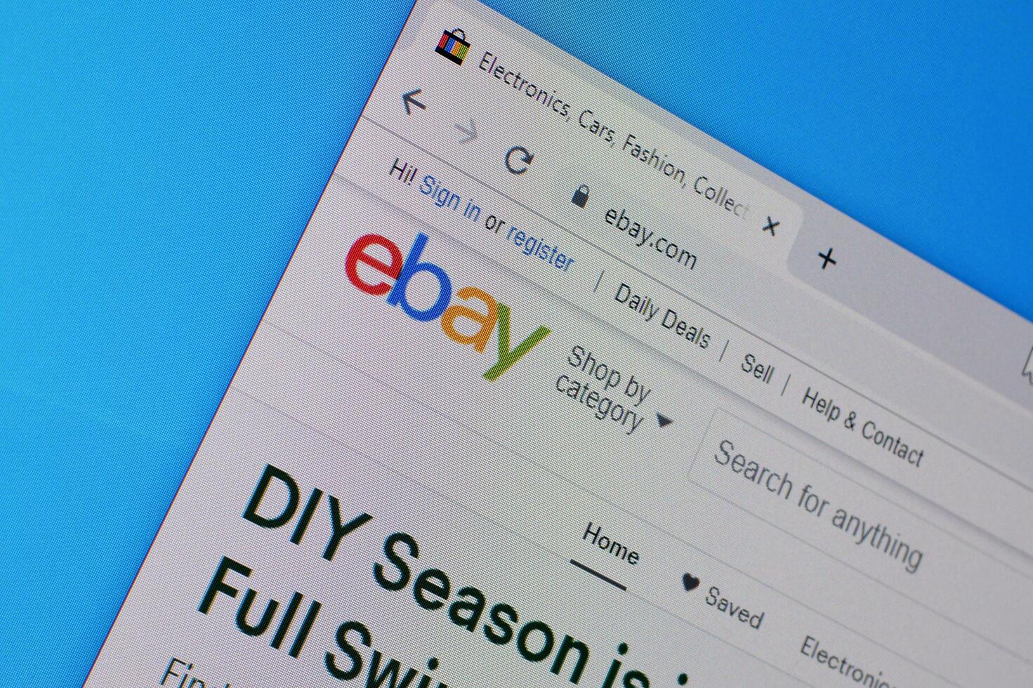 Homepage of ebay website on the display of PC, url - ebay.com. photo