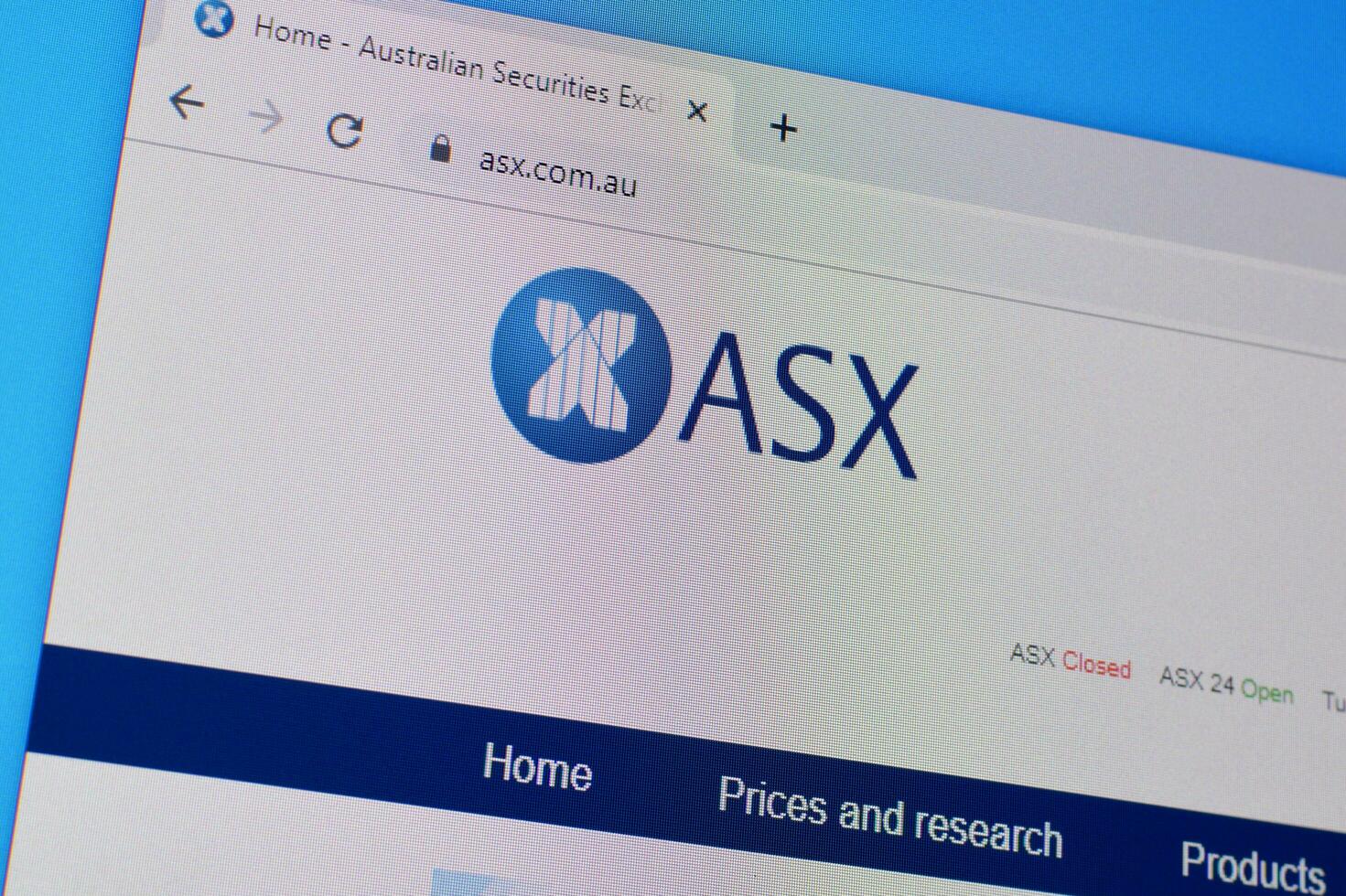 Homepage of asx website on the display of PC, url - asx.com.au. photo