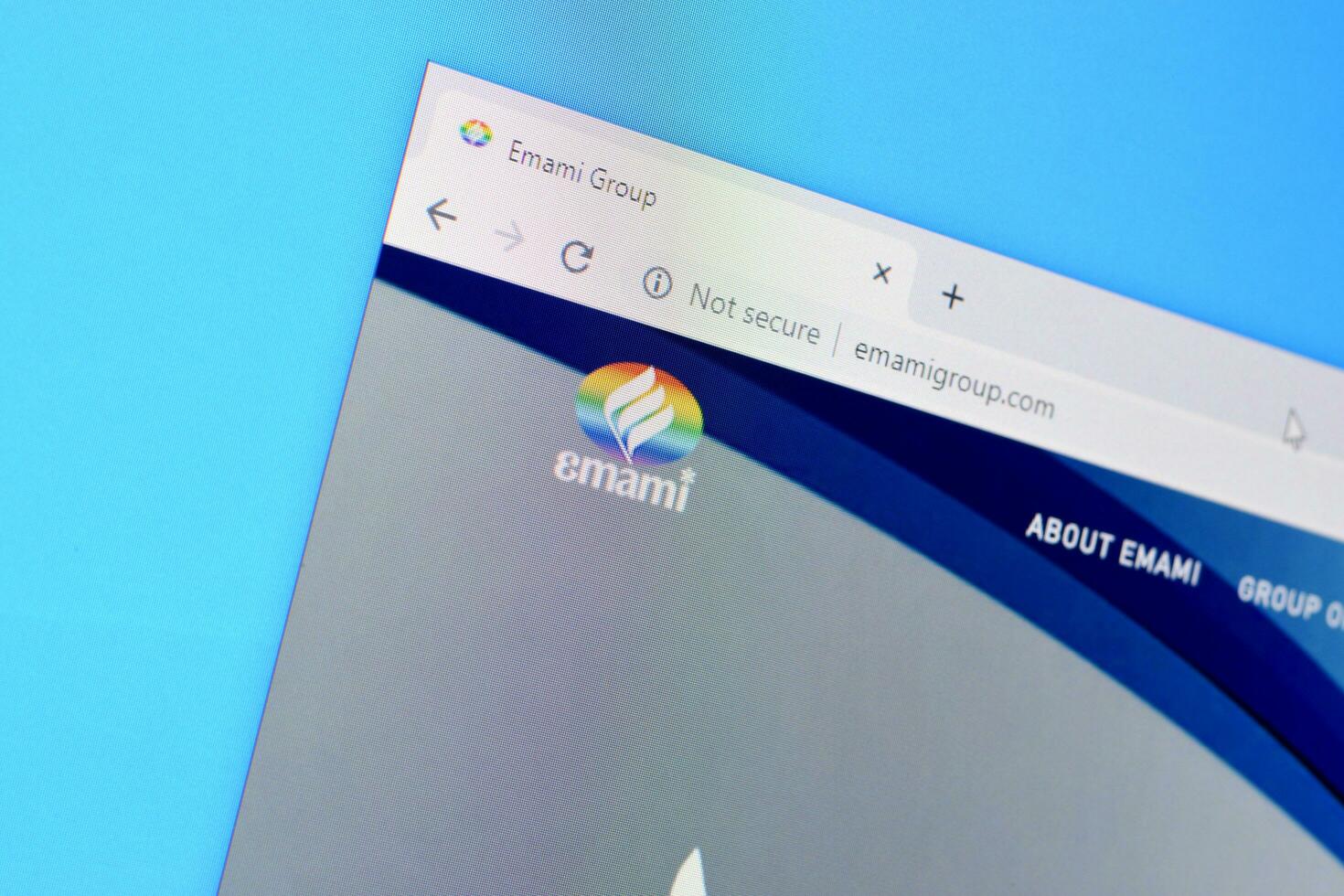 Homepage of emami group website on the display of PC, url - emamigroup.com. photo