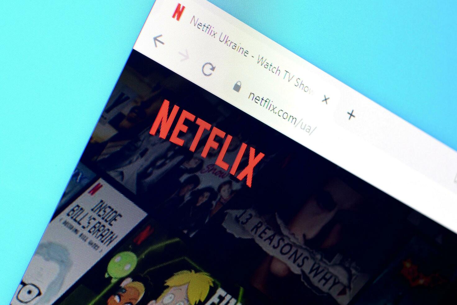 Homepage of netflix website on the display of PC, url - netflix.com. photo