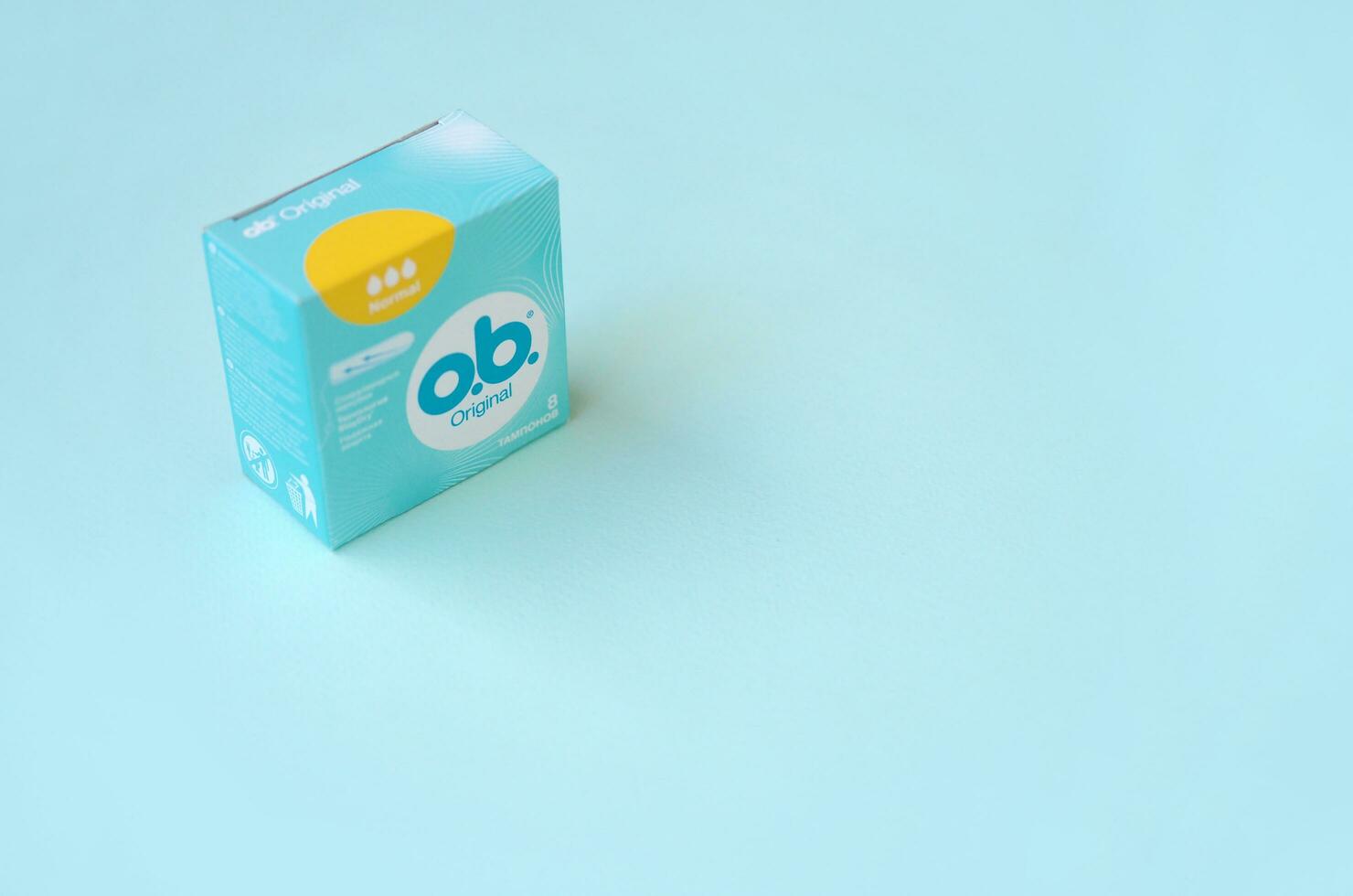 O.B. Original Normal tampons in a small box. OB is global brand of feminine hygiene products or personal care products used by women during menstruation photo