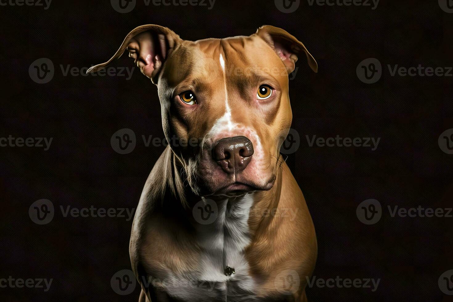 Pitbull dog portrait on black background. Neural network AI generated photo