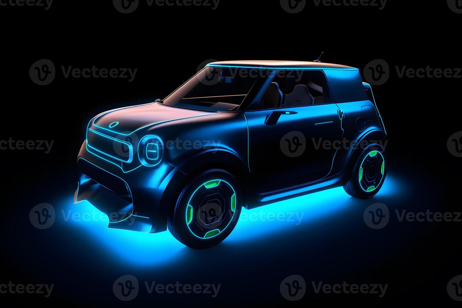 car of the future hologram neon on a black background. Neural network AI generated photo