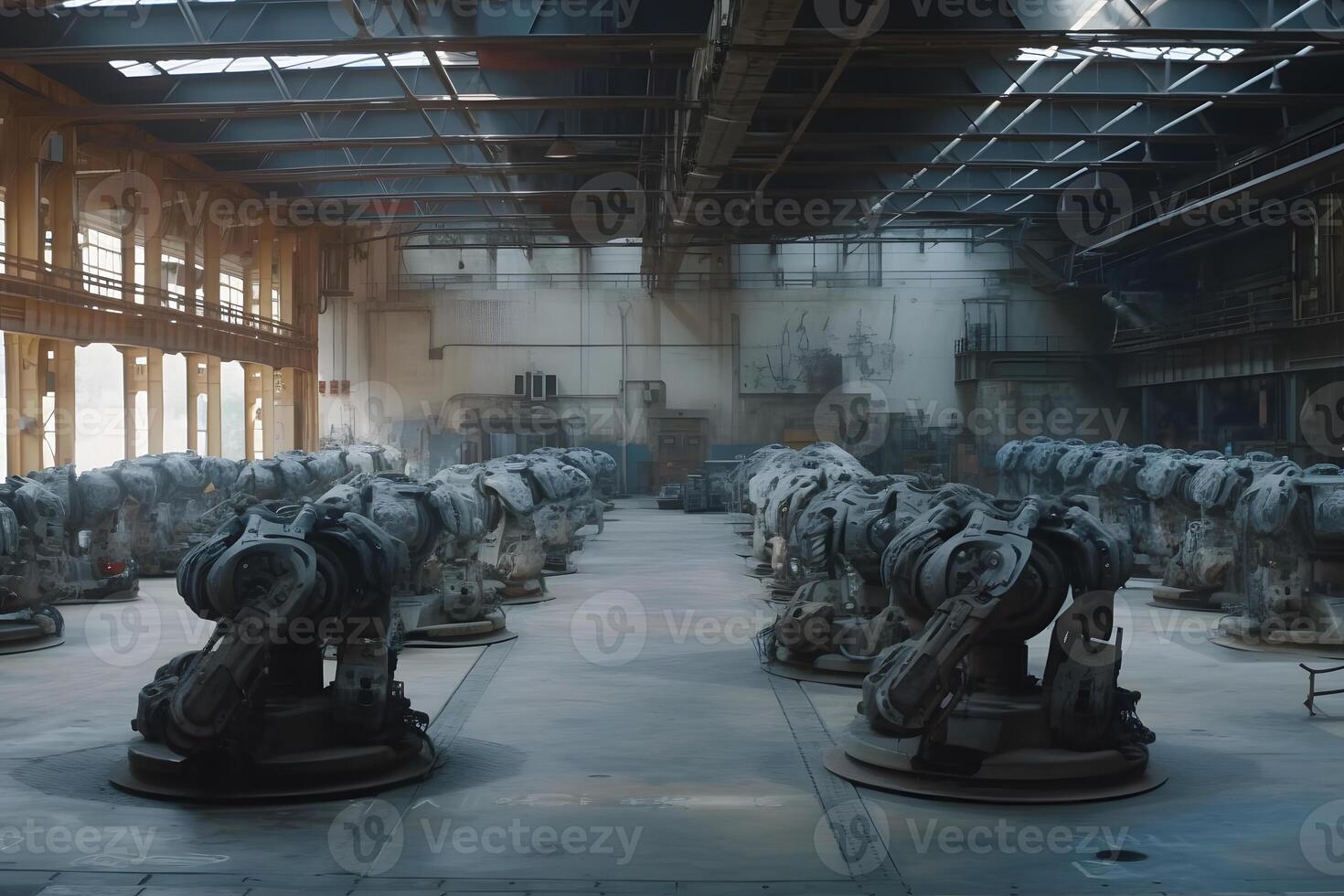 Robot production factory. Neural network AI generated photo