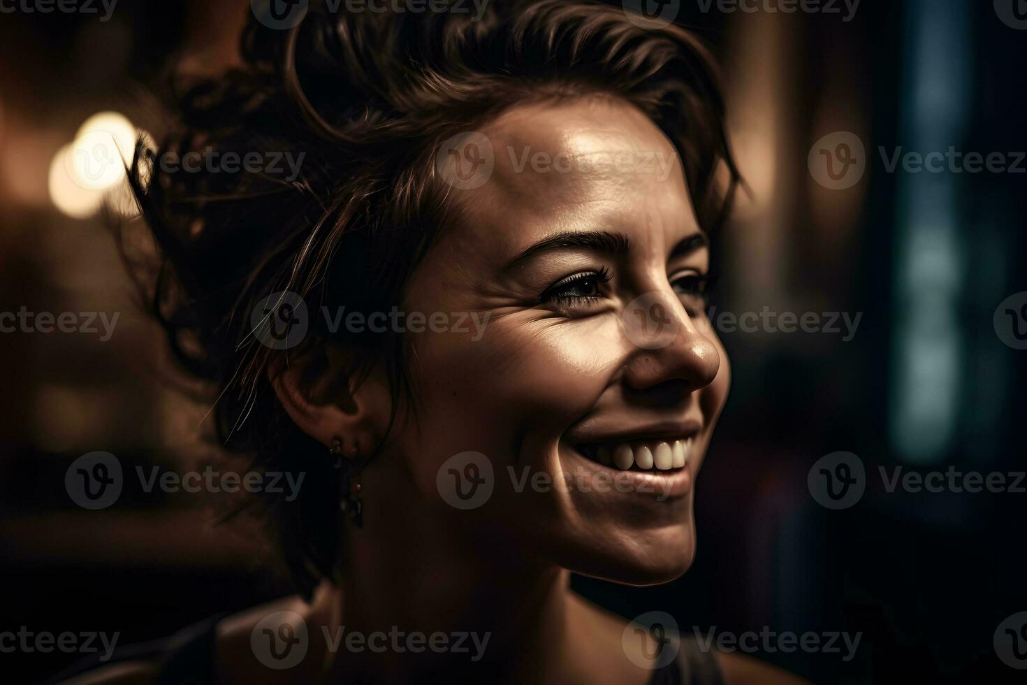 Portrait of a happy girl with a smile. Neural network AI generated photo