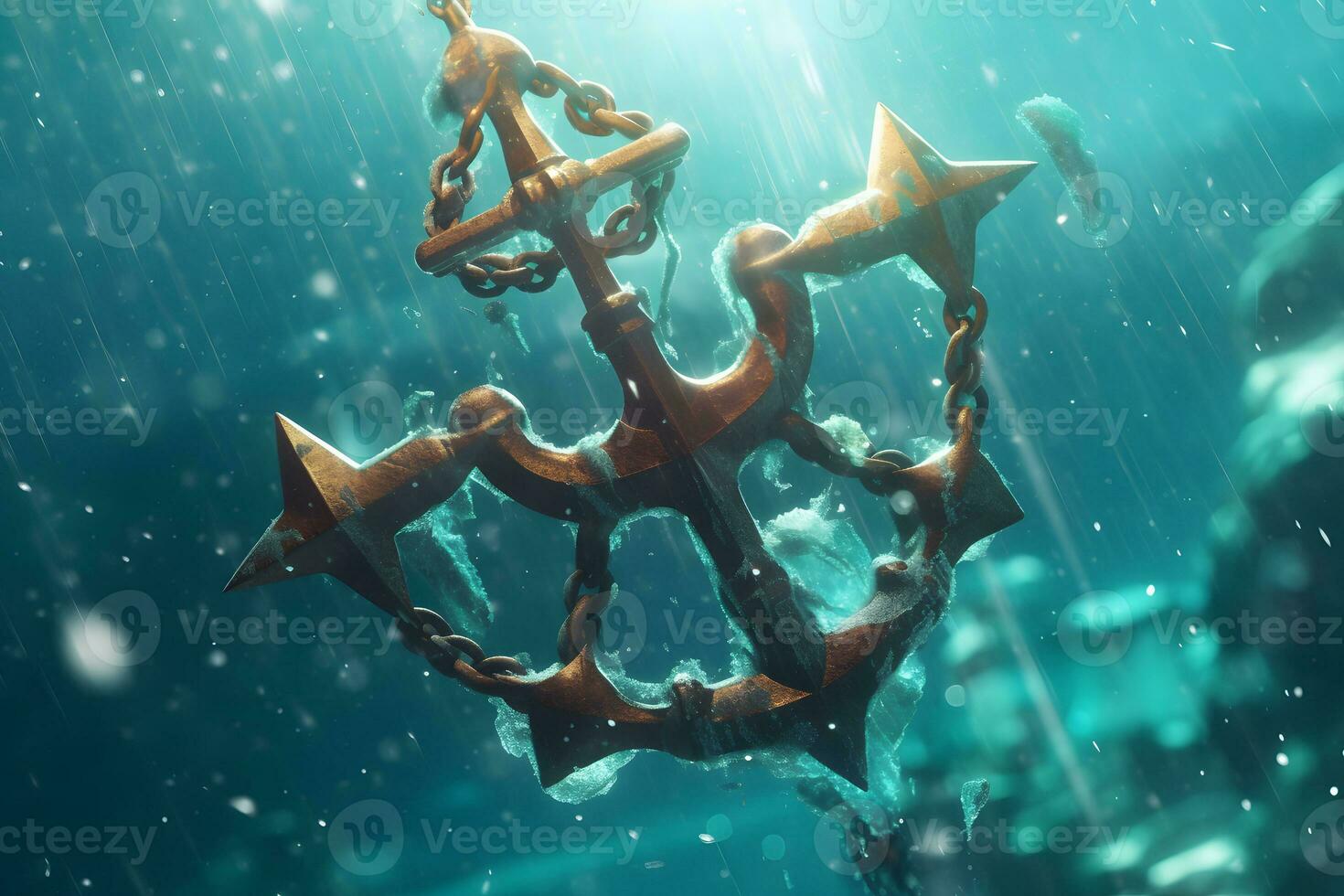 Anchor in Clear Blue Sea. Neural network AI generated photo