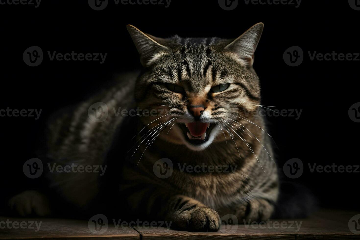 Portrait of a meowing tabby cat. Neural network AI generated photo