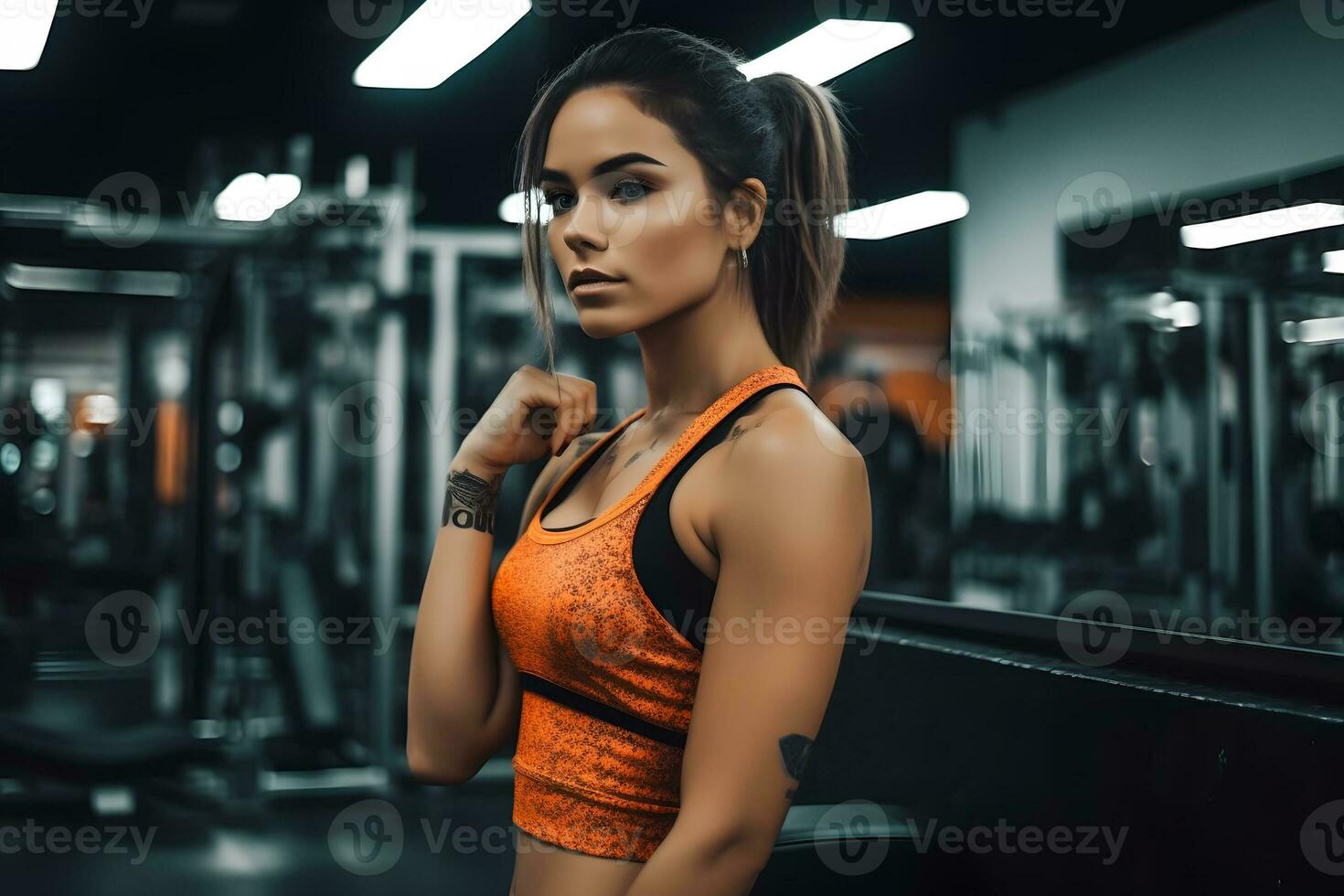Beautiful athletic latina woman in the gym. Neural network AI generated photo