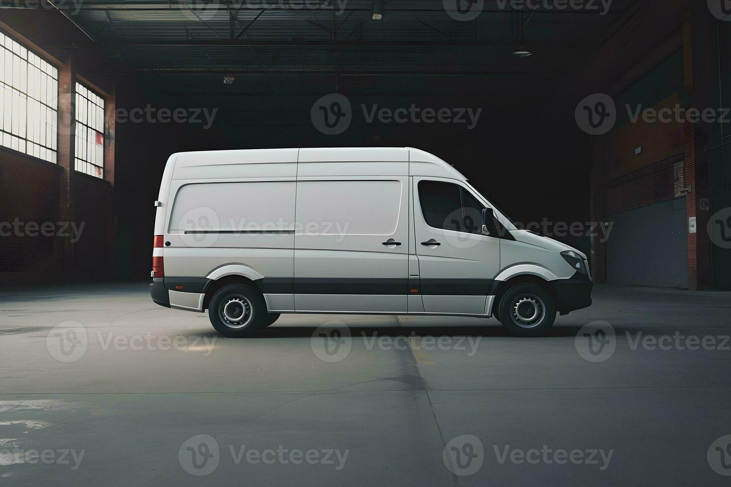 Mockup minibus white on dark background. Neural network AI generated photo