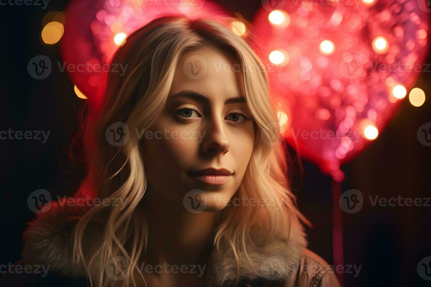Portrait of a blonde girl on a dark background. Neural network AI generated photo