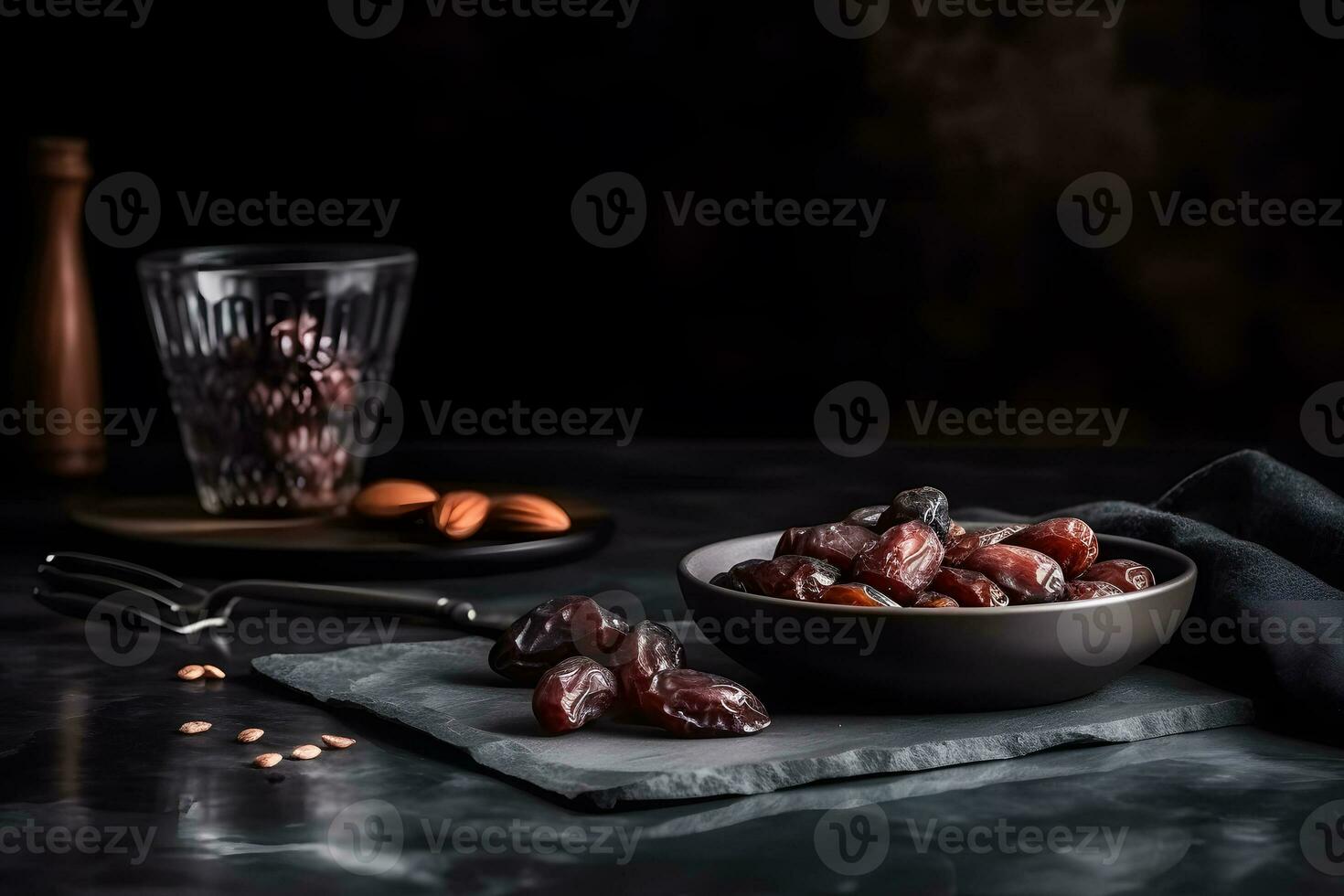 Dates on a dark background. Neural network AI generated photo
