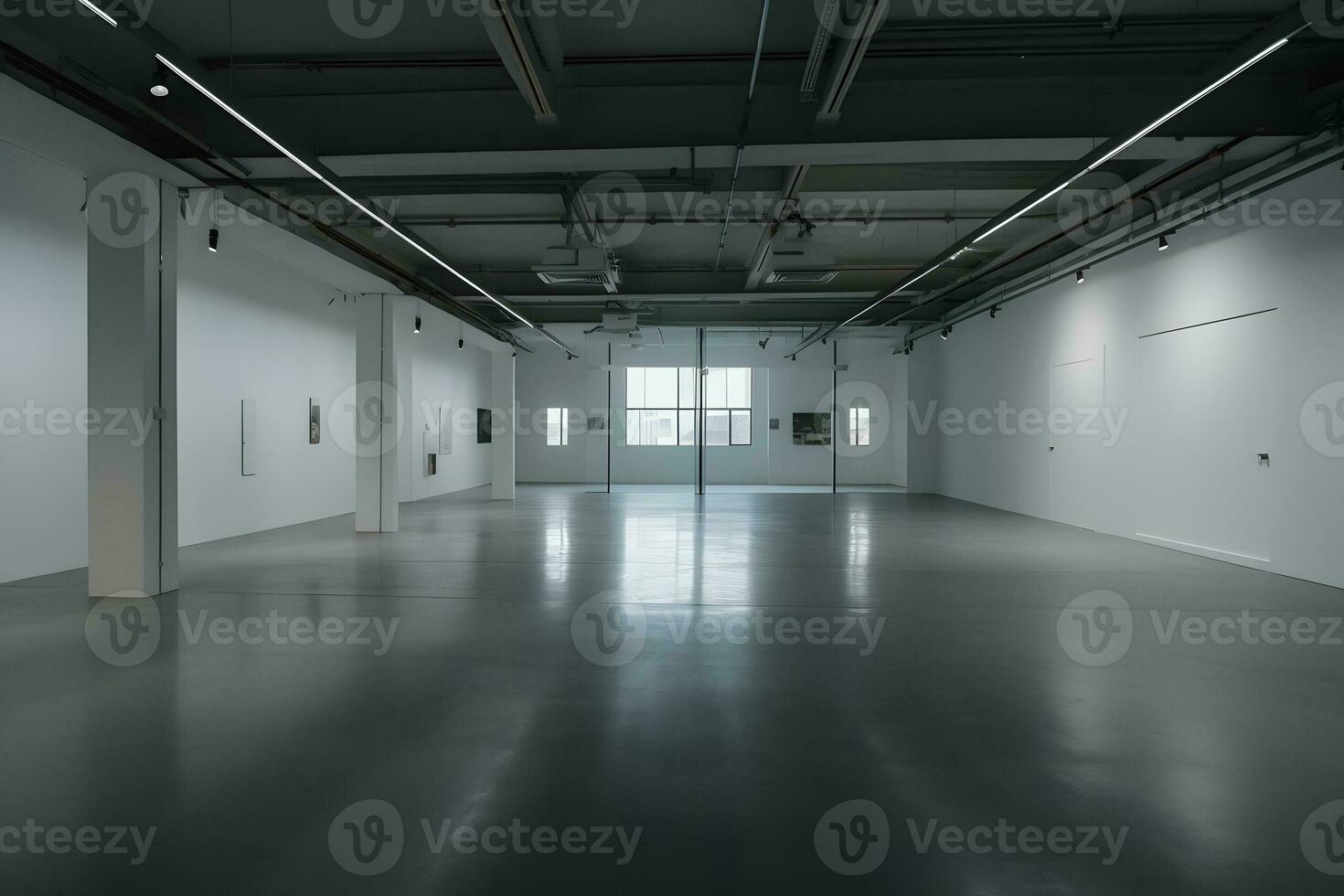 White gallery room interior. Neural network AI generated photo