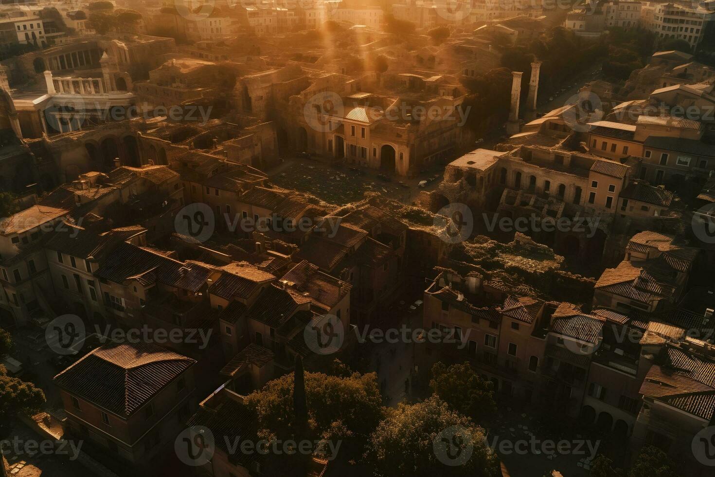 Panorama aerial view of ancient Rome. Neural network AI generated photo