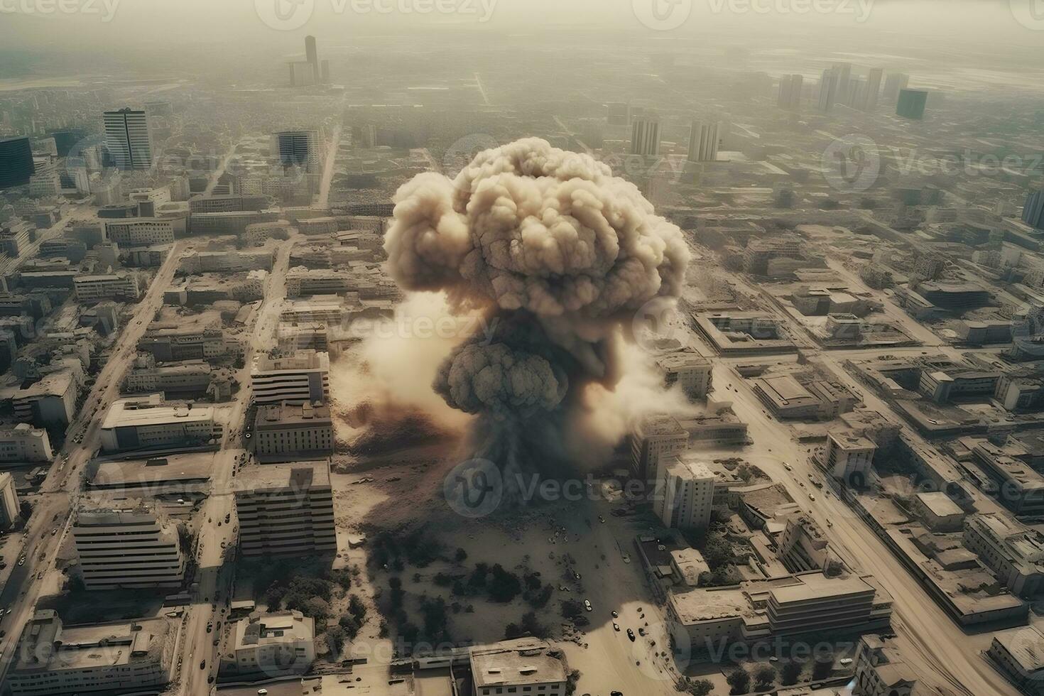 nuclear explosión en el ciudad. neural red ai generado foto