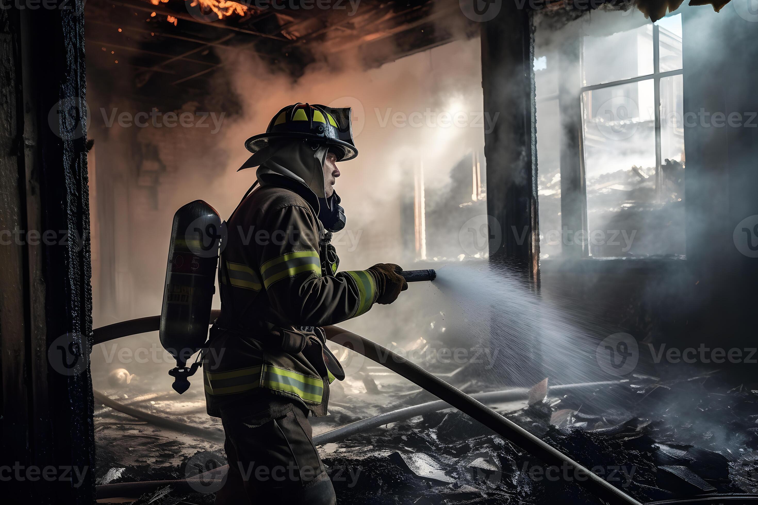 firefighters spraying water in fire fighting operation, Fire and rescue