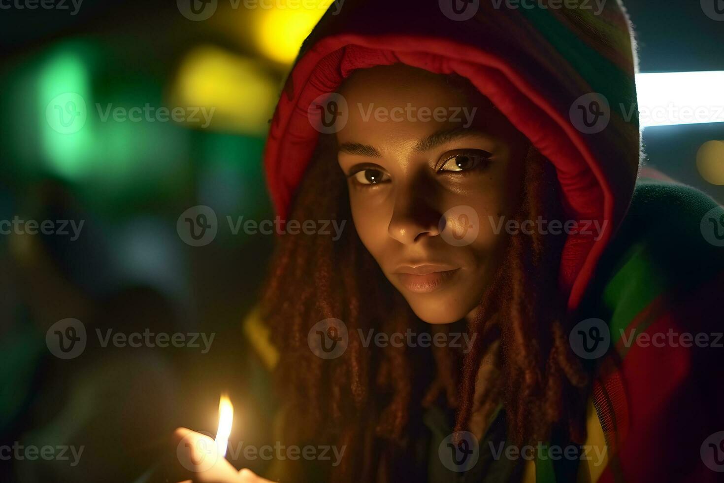Portrait of a young rastaman woman. Neural network AI generated photo