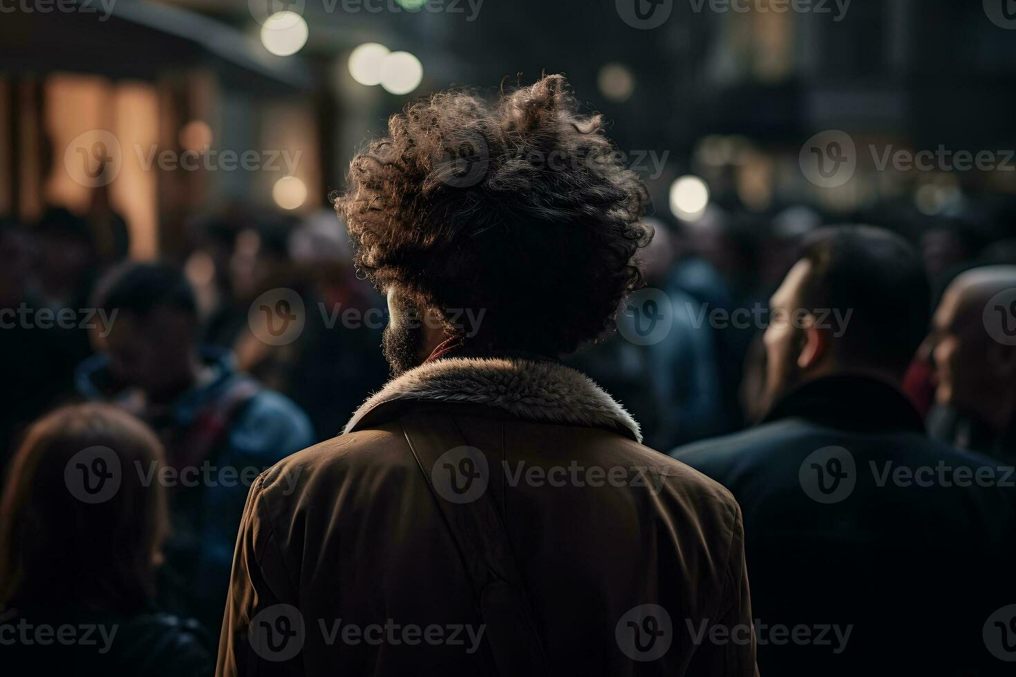 Man in the crowd. Neural network AI generated photo