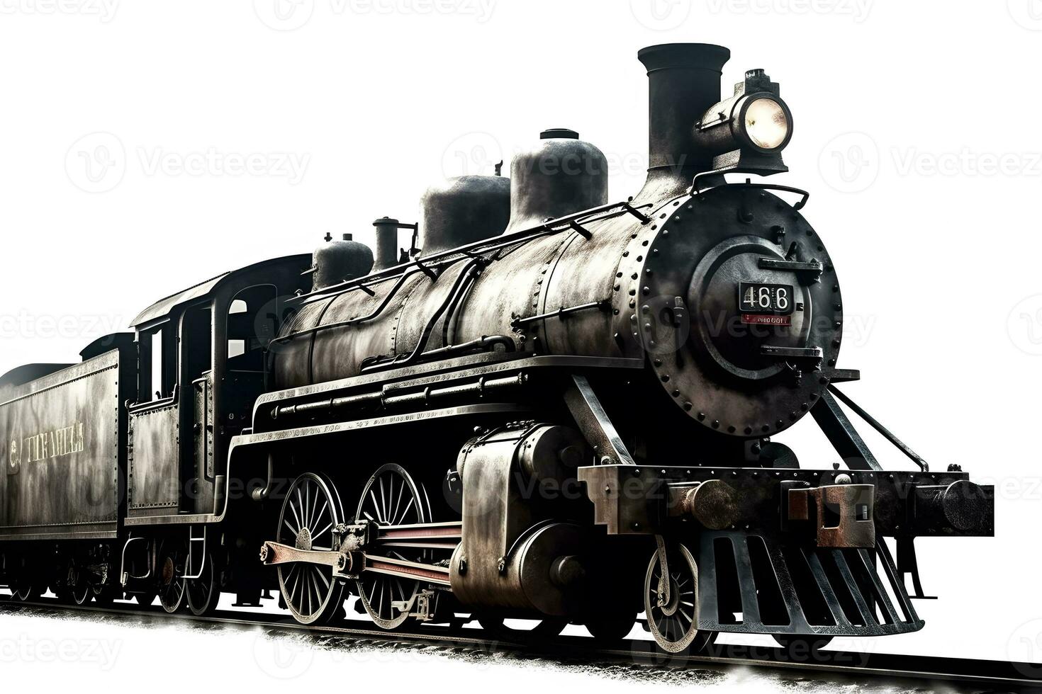 Vintage steam locomotive on a white background. Neural network AI generated photo