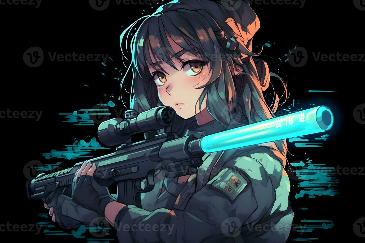 Anime style sniper girl. Neural network AI generated photo