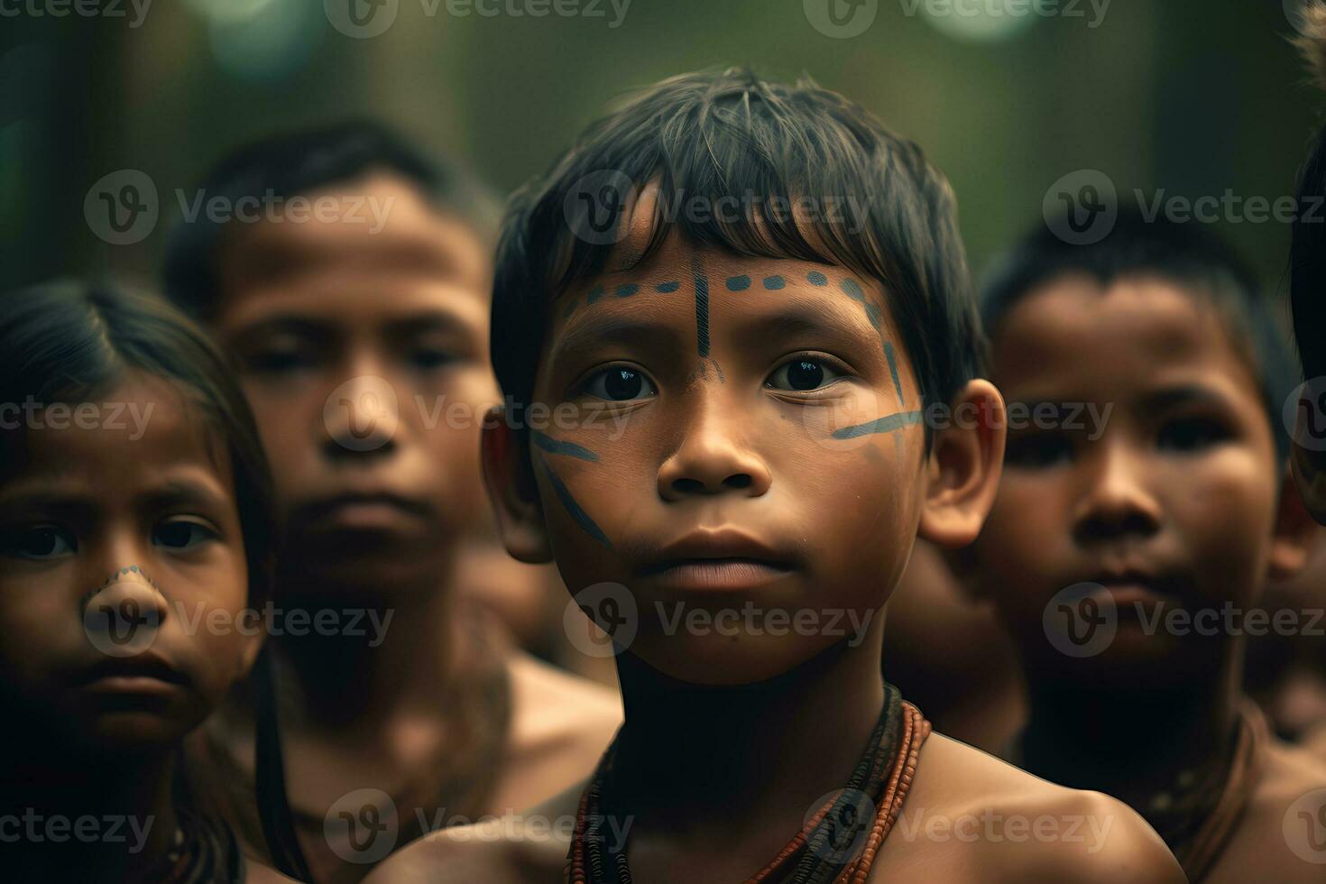 Indians from the Brazilian Amazon of the Dessana ethnic group. Neural network AI generated photo
