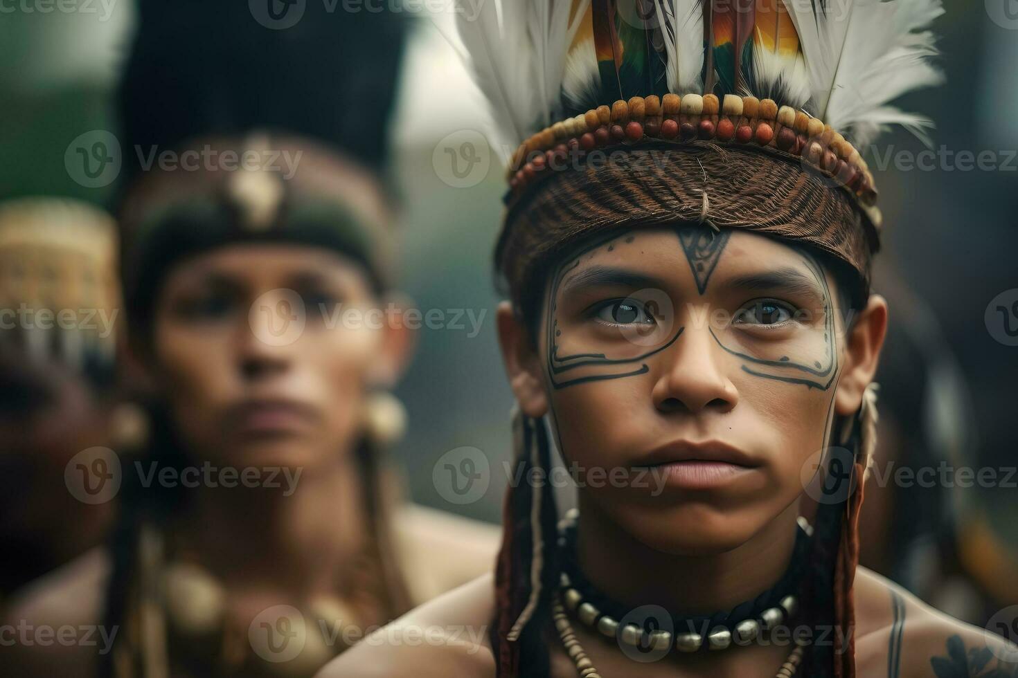 Indians from the Brazilian Amazon of the Dessana ethnic group. Neural network AI generated photo