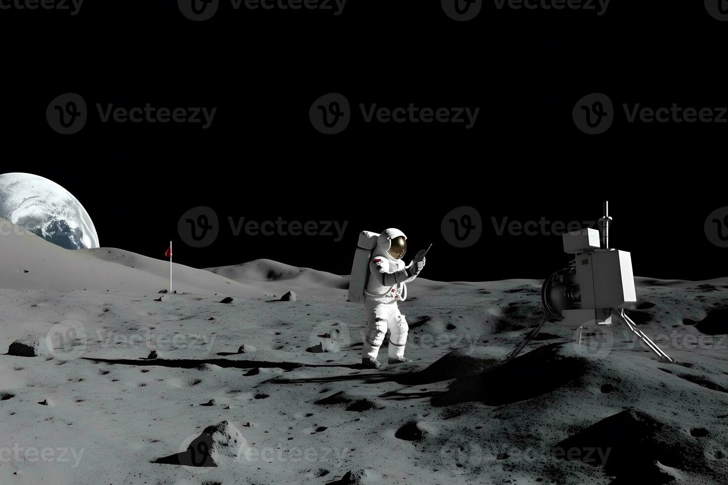 Brave astronaut at the spacewalk on the moon. Neural network AI generated photo