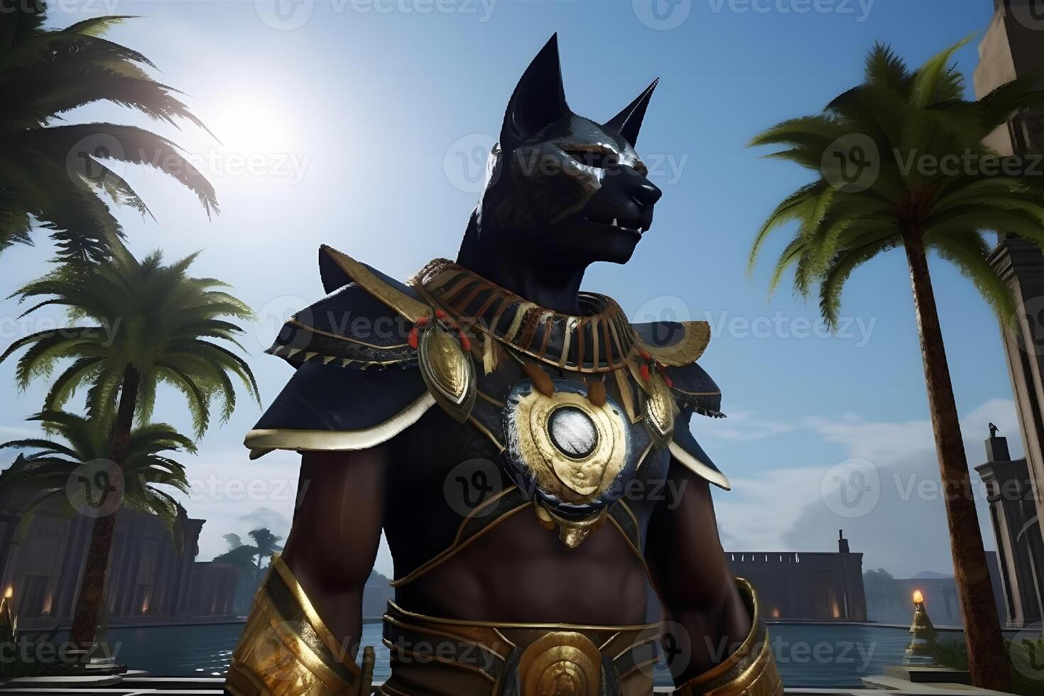 Anubis head, Egyptian god of death. Neural network AI generated photo
