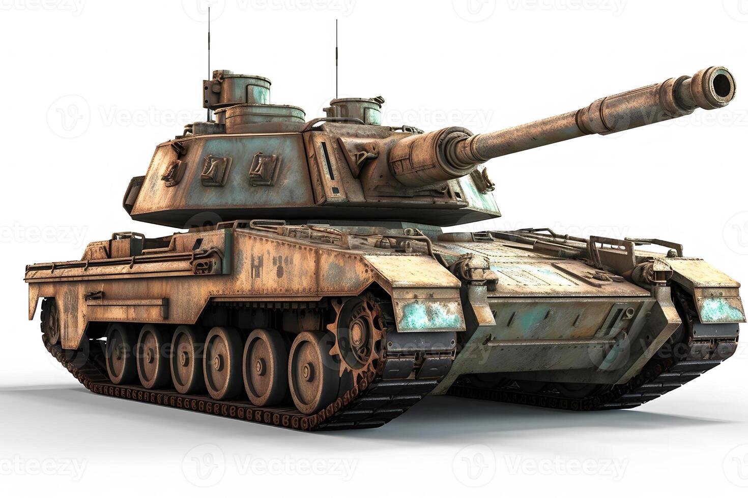 Military old tank on a white background. Neural network AI generated photo