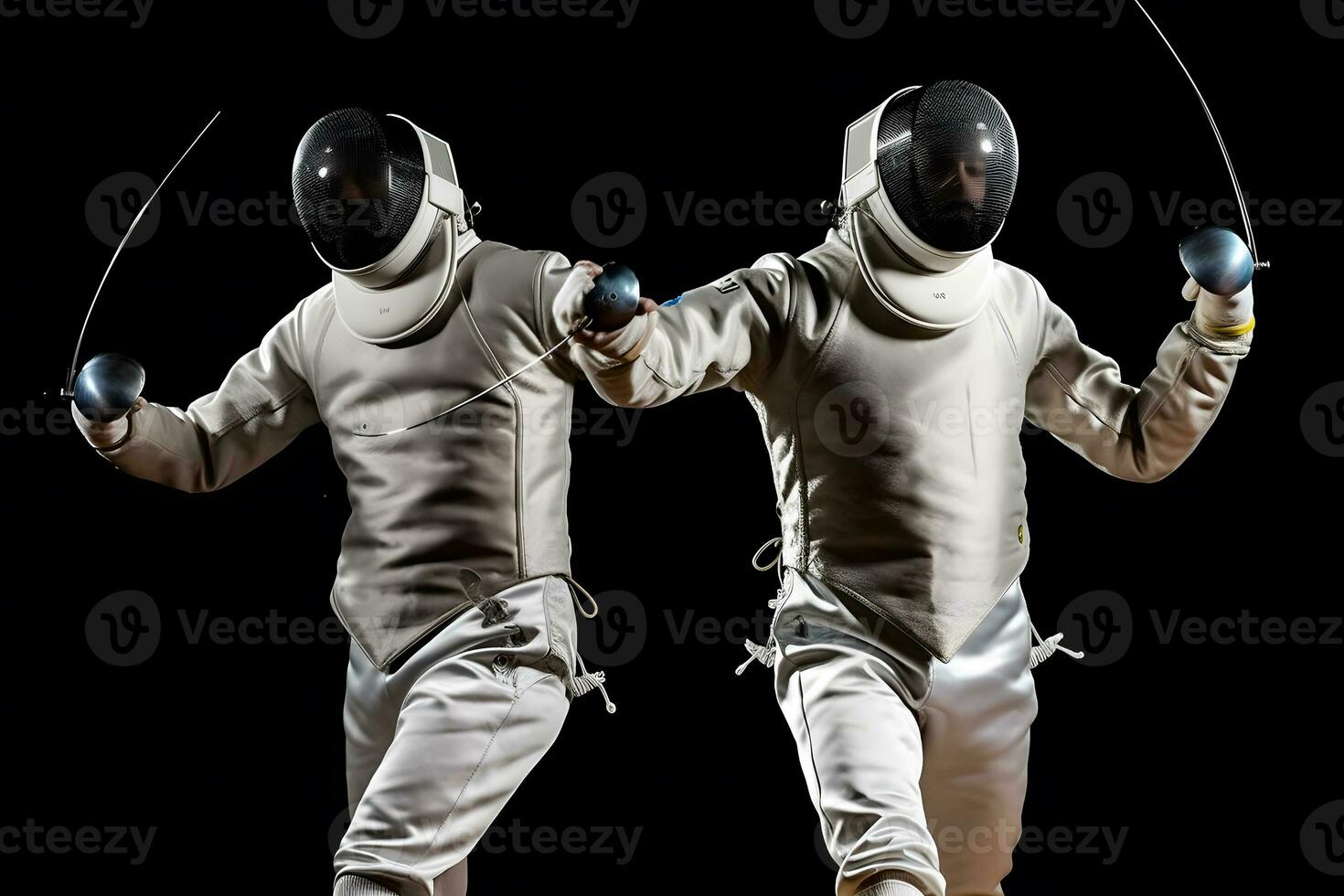 Professional fencers in fencing mask with rapier. Neural network AI generated photo