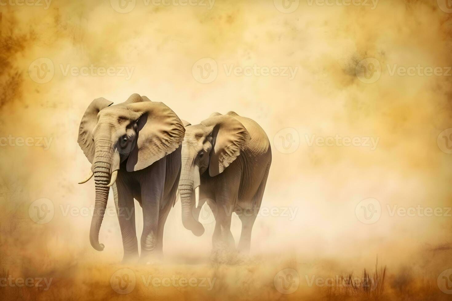 Herd of Elephants in Africa walking through the grass. Neural network AI generated photo