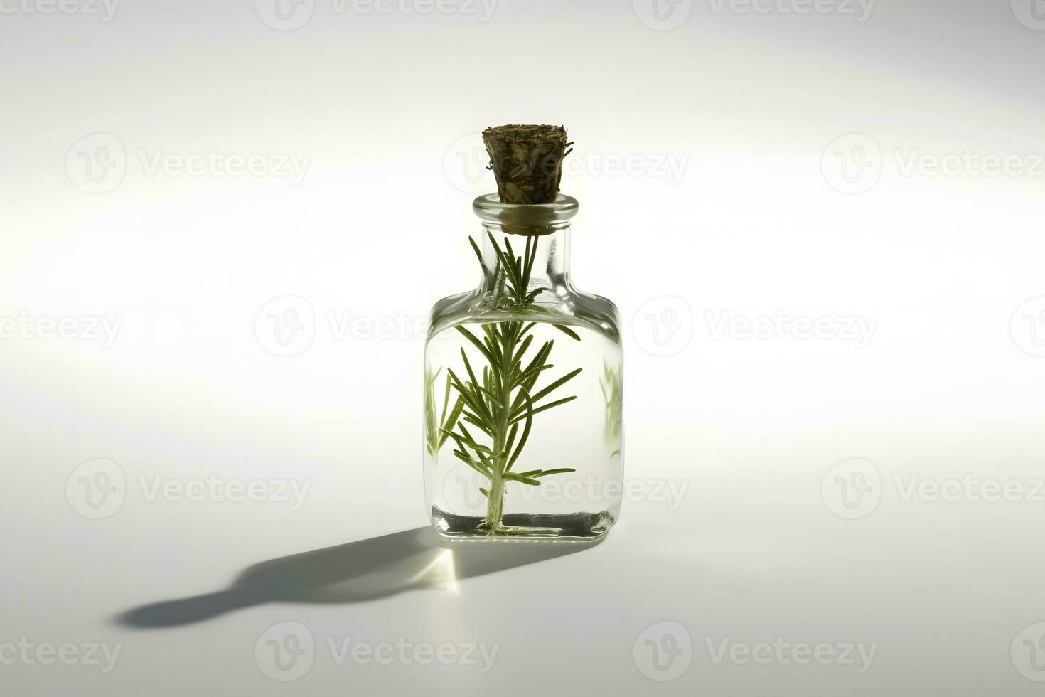 Bottles of pine essential oil and tree branch. Neural network AI generated photo