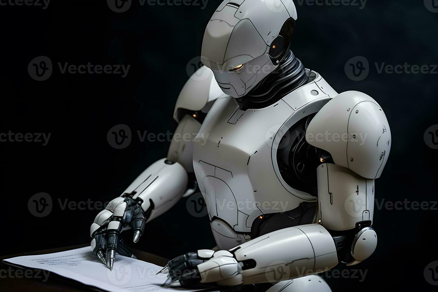 Robot writing on paper. Neural network AI generated photo