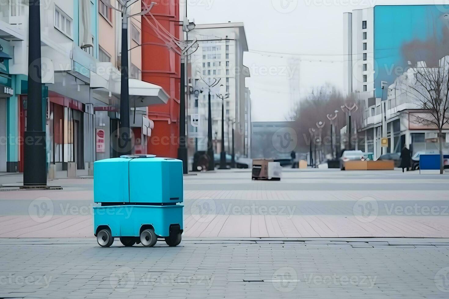 Self-driving delivery robot concept. Neural network AI generated photo