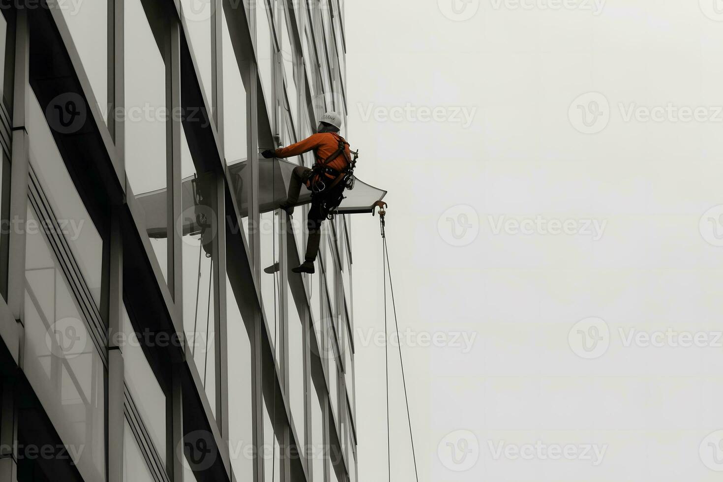 Windows cleaners at the mall. Neural network AI generated photo