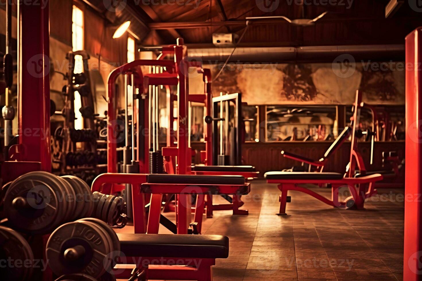 Modern of gym interior with equipment. Sports equipment in the gym. Neural network AI generated photo