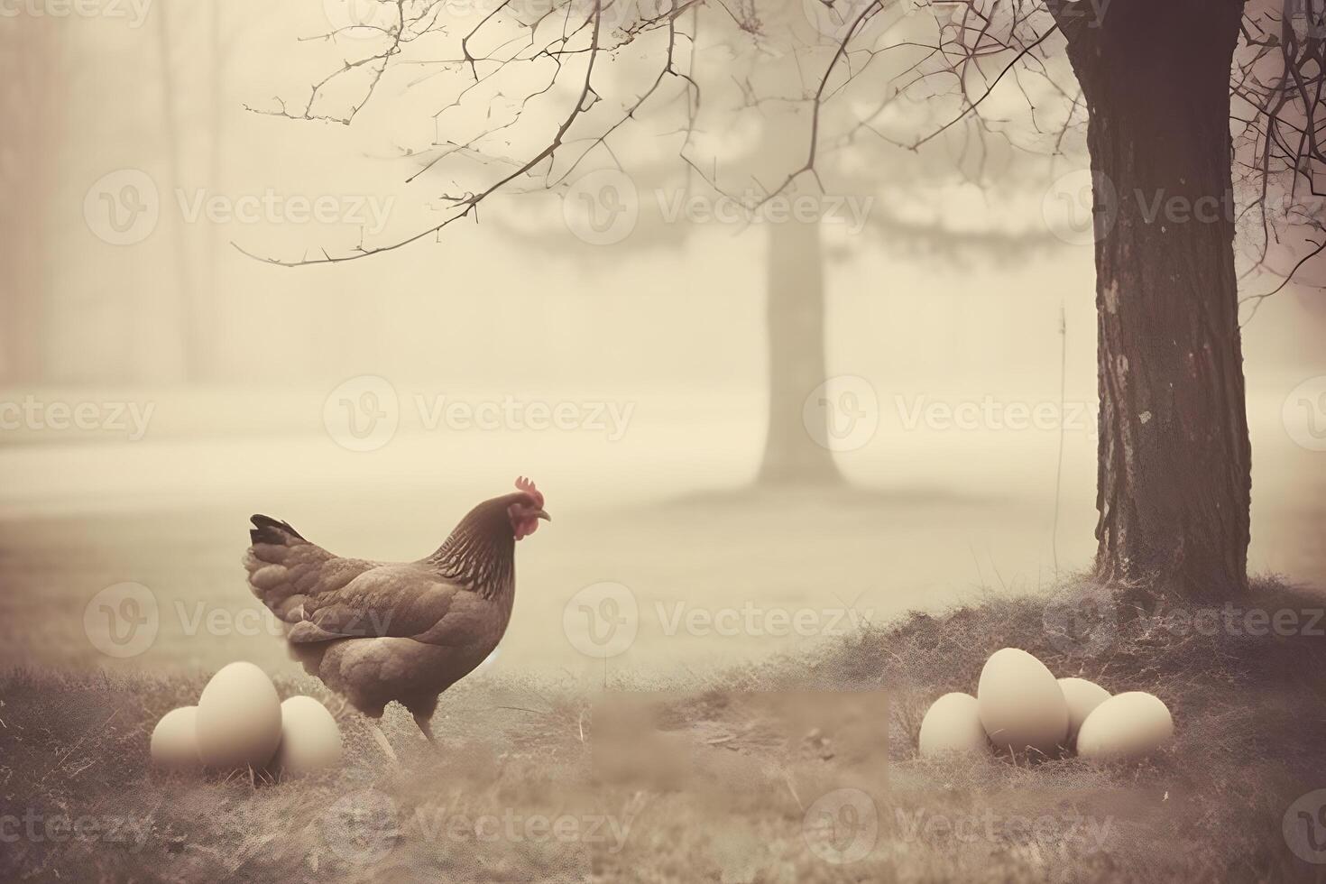 Free range chicken on a traditional poultry farm. Neural network AI generated photo