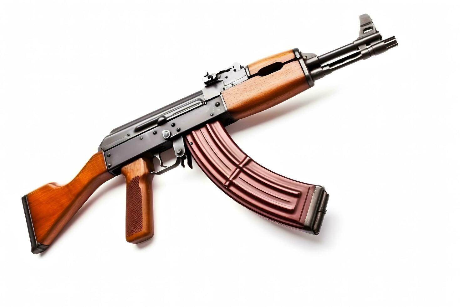 Rare first model AK - 47 assault rifle isolated on white. Neural network AI generated photo