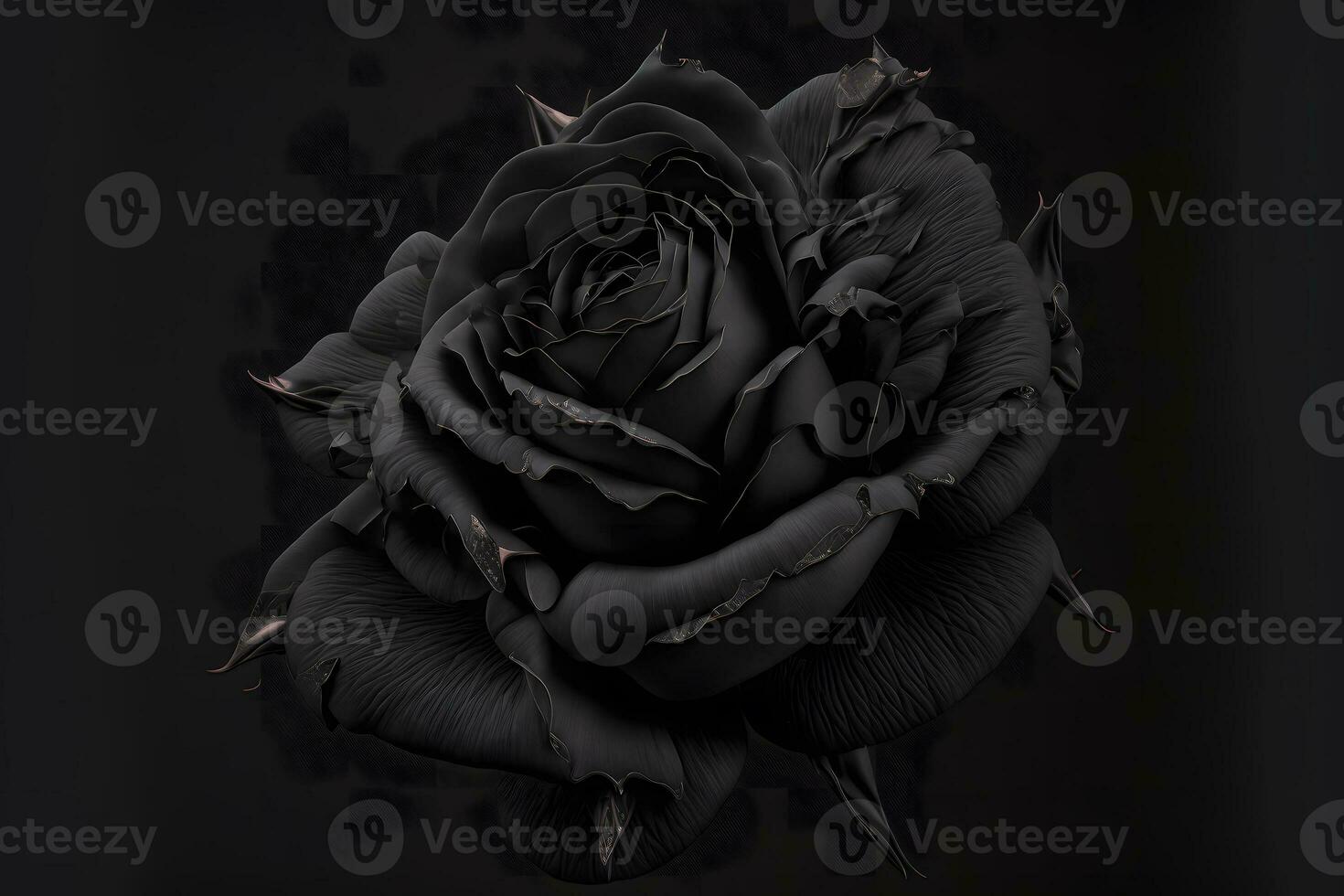 Black monochrome rose flower on deep dark background. blue and purple color tones. Neural network generated art photo