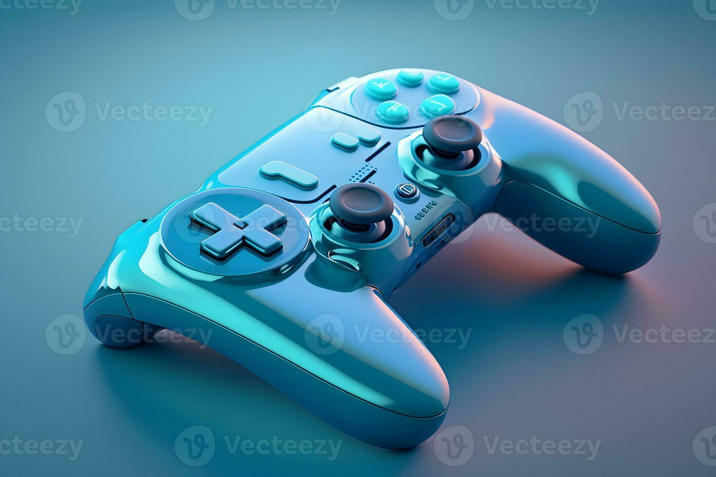 Console gaming controller with many buttons and glossy shiny body surface. Neural network generated art photo