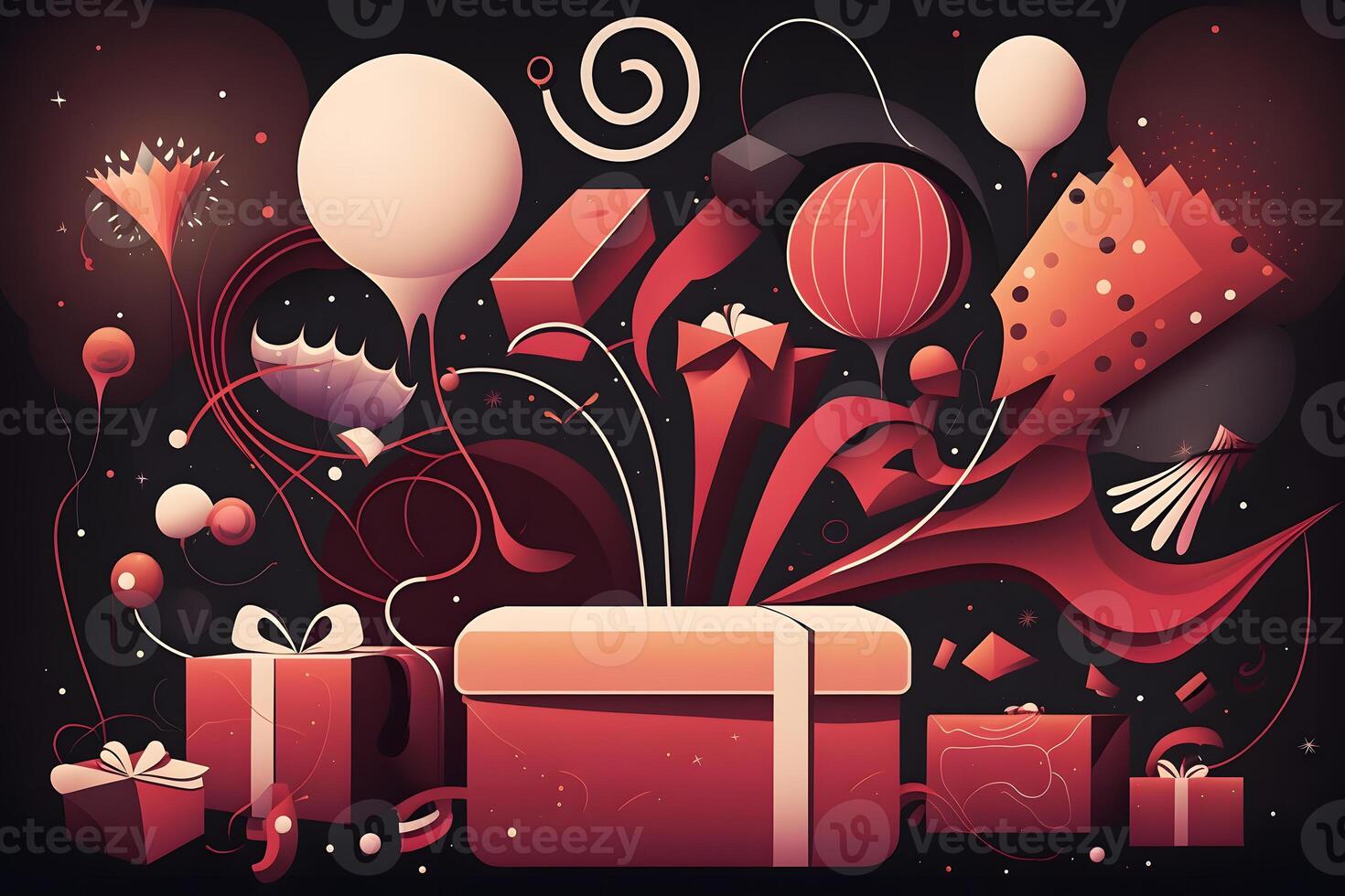 Bright holiday gift with a splash of confetti. Neural network AI generated photo
