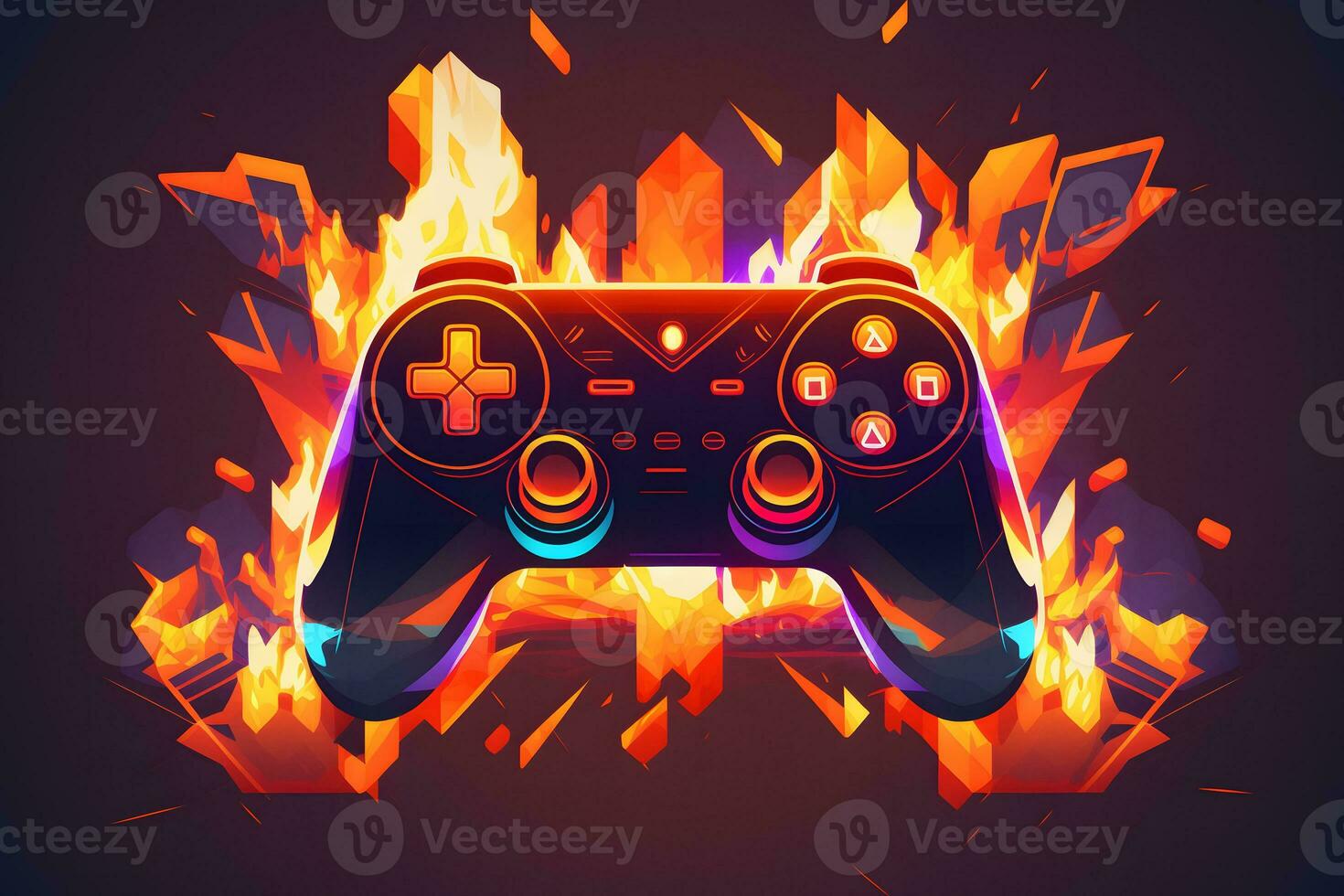 gaming controller with fire, cartoon style. Neural network generated art photo