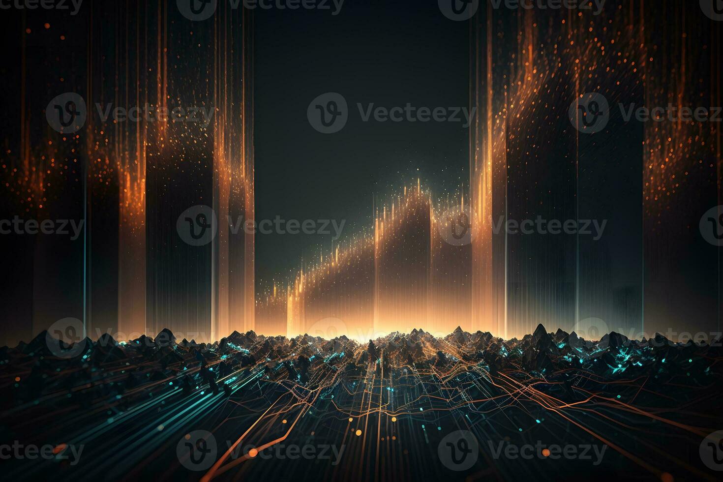 Futuristic technology abstract background with lines for network, big data, data center, server, internet, speed. Abstract neon lights. Neural network AI generated photo