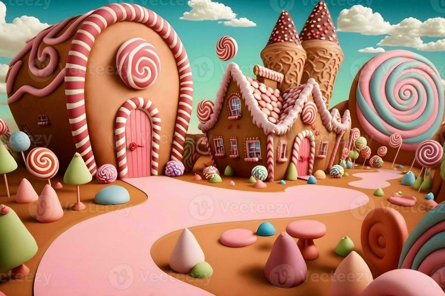 Fantasy sweet candy land. Neural network AI generated photo