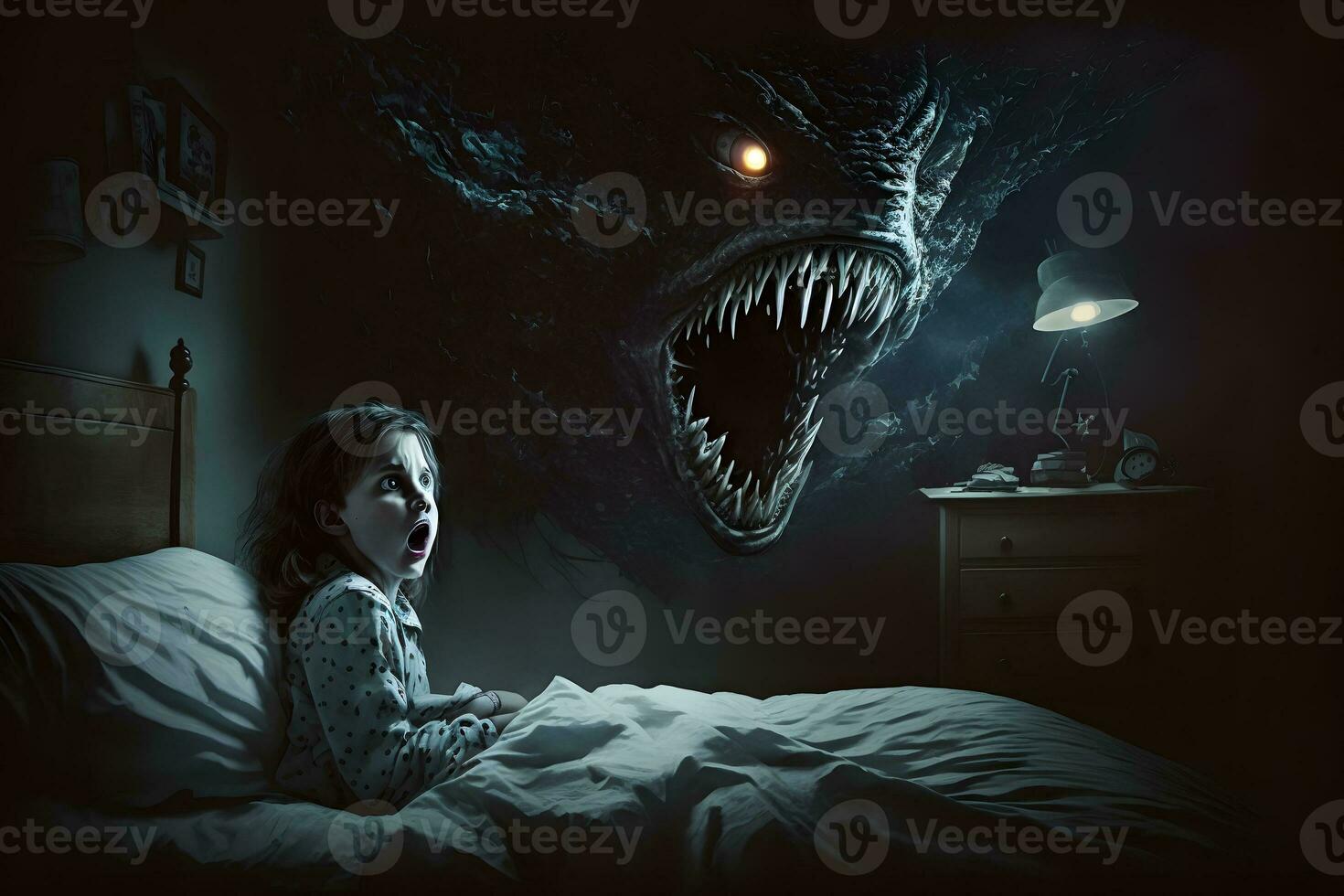 Childrens scary horror dream. Neural network AI generated photo
