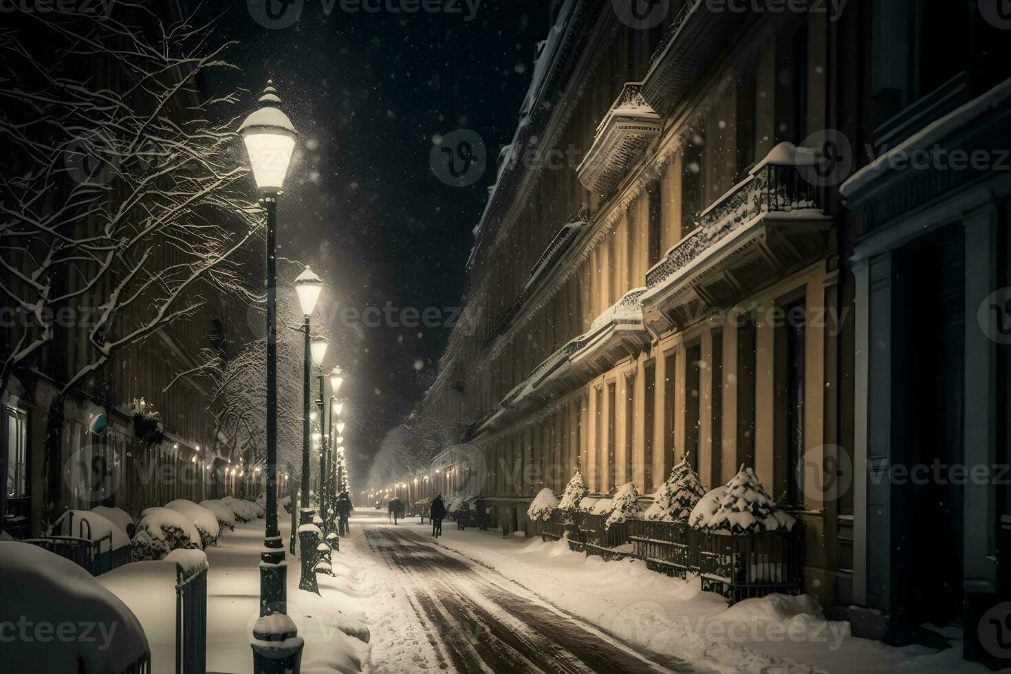 Winter city street landscape. Neural network AI generated photo
