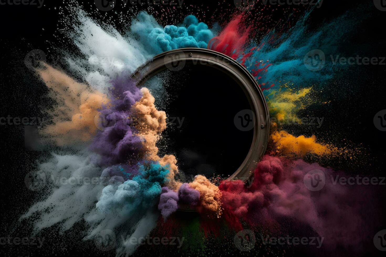 Colored paints splashes circle. Neural network AI generated photo