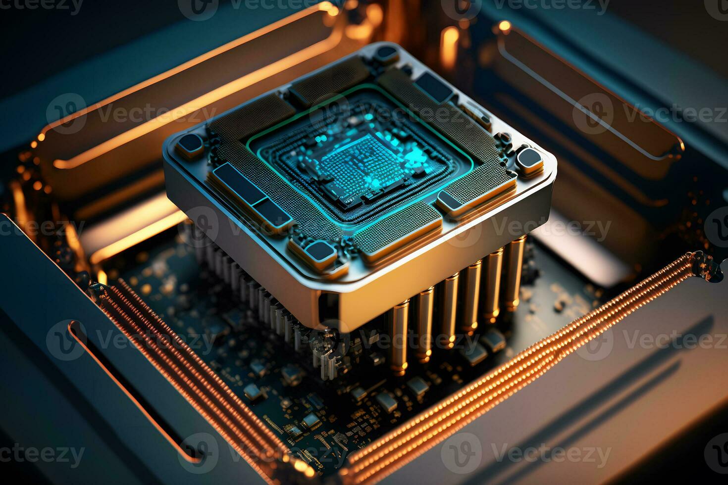 CPU processor with modern futuristic technology appearance. Neural network generated art photo