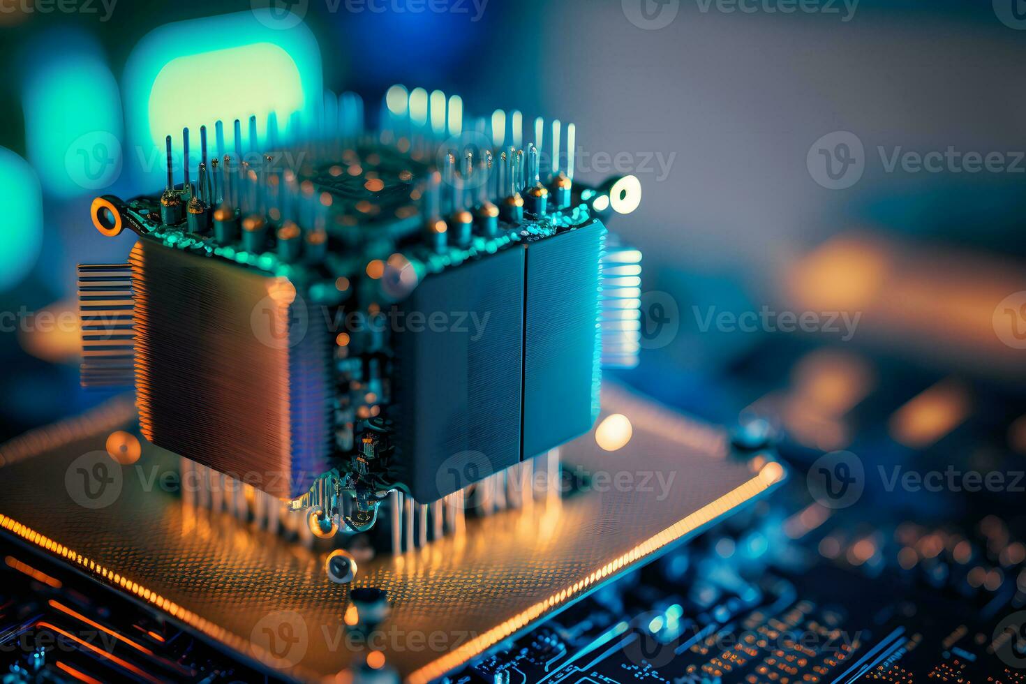 CPU processor with modern futuristic technology appearance. Neural network generated art photo